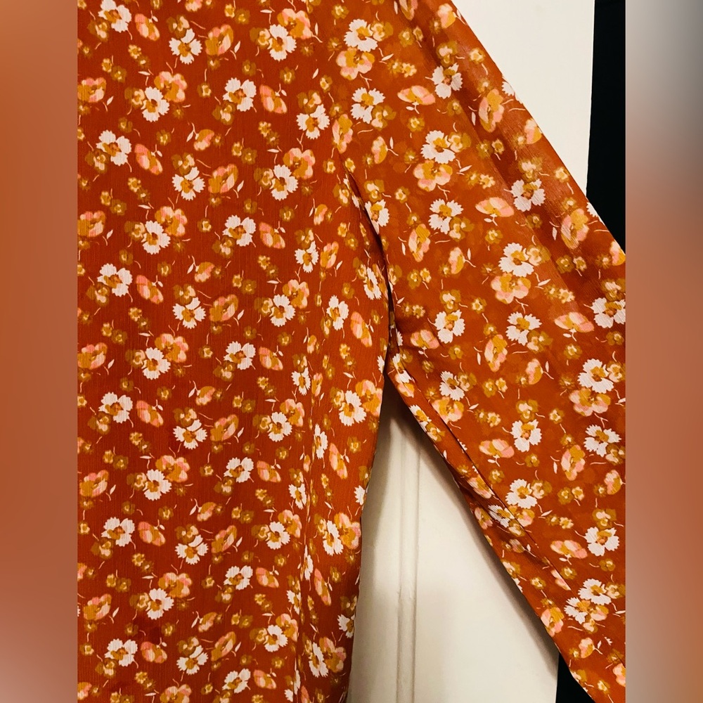 J. Crew Lined Floral Smocked Blouse - Orange and White